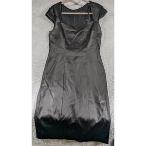 David Meister Dress Womens 10 Black Satin Cap Sleeve Formal Evening Cocktail